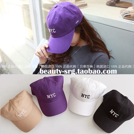 韩国进口帽子正品代购休闲美式复古运动风嘻哈紫色NYC鸭舌棒球帽