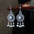 印度尼泊尔波西米亚手工925纯银饰典雅精致民族风珍珠流苏耳环女