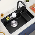 法派斯厨房石英石水槽日式大单槽黑色阶梯式多功能洗菜洗碗槽3J78