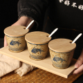 创意鱼乐调料套厨房日式陶瓷缸装盐罐子组合装家用勺盖一体调味罐