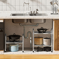 厨房橱柜可伸缩下水槽落地多层多功能不锈钢置物架收纳架锅架家用