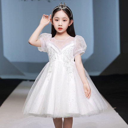 女童连衣裙白色2024新款洋气礼服夏季女孩公主裙蓬蓬纱裙儿童裙子
