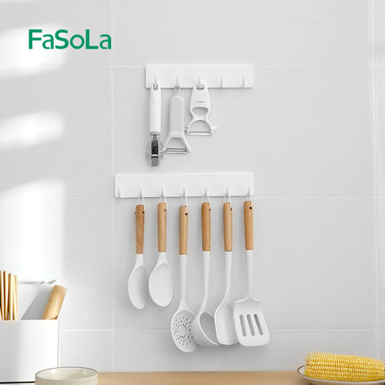FaSoLa壁挂挂钩强力黏胶厨房浴室连排免打孔门后墙壁白色长条粘钩