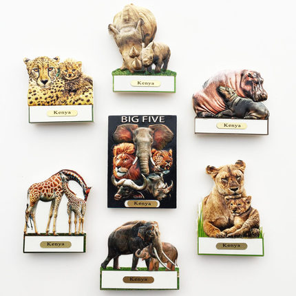 非洲肯尼亚可爱动物旅游纪念装饰工艺品豹子河马长颈鹿磁性冰箱贴