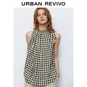 预售UR2024夏季新款女装复古格子超宽松花边系带衬衫UWU240036