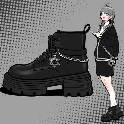 原创黑色马丁靴女小众设计感增高厚底小个子中筒靴英伦风甜酷靴子