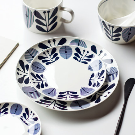 收集时光 北欧蓝系列 骨瓷餐具碟子盘子饭碗杯子陶瓷餐盘早餐盘