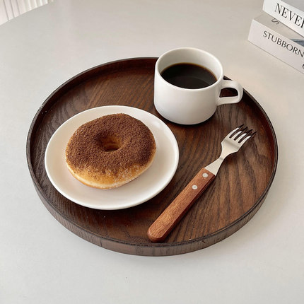 圆形木托盘日式ins风木质餐盘茶盘家用水杯收纳盘咖啡厅蛋糕盘子