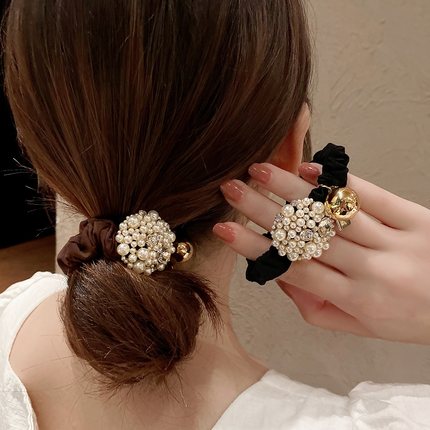 韩国同款丸子头发圈气质珍珠头绳2024网红高级感头饰扎头发皮筋女
