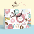 卡通猫咪甜甜圈高档礼物袋童装店烘焙手提袋加厚包装纸袋现货批发
