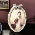 欧式摆台相框简约金属椭圆3寸6寸7寸珍珠组合创意儿童婚纱照片框
