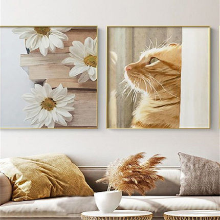 日式猫咪装饰画创意北欧客厅挂画现代餐厅画温馨卧室墙面装饰壁画