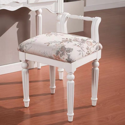 美式白色梳妆凳梳妆台椅子全实木化妆凳欧式卧室化妆椅软包简约公