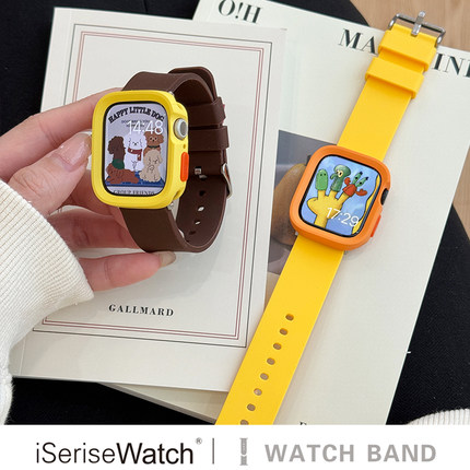 iserisewatch适用于applewatch苹果手表s9表带硅胶男女款iwatch41mm撞色s8高级小众夏天创意运动保护壳ultra2