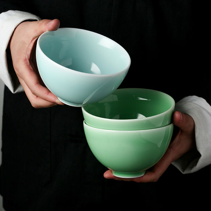 倩楠斗笠青瓷碗 家用陶瓷米饭碗日式拉面碗汤碗单个碗5寸大碗粥碗