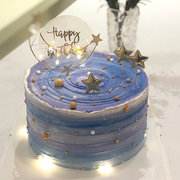 唯美铁艺星星月亮蛋糕装饰品插件带灯星月中秋情人节生日派对烘焙