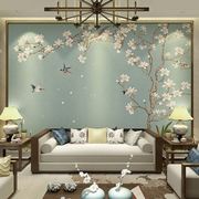 新中式壁纸电视背景墙壁纸花鸟墙纸卧室客厅3d无缝墙布影视墙壁画