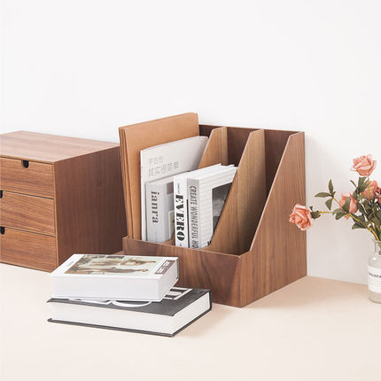 木质书房收纳盒立式桌面文件整理神器大容量书桌木制置物架书立夹