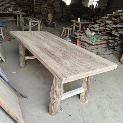 老榆木茶桌柏木桌腿书桌实木门板复古木板吧台原木风化餐桌长条桌
