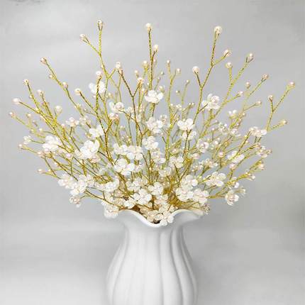 米白色幸福花手工花束diy材料包套亚克力珠子串珠自己制作仿真花