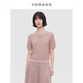 VGRASS粉色质感刺绣棉麻短袖针织T恤女2024春夏新款VZZ3P2226C