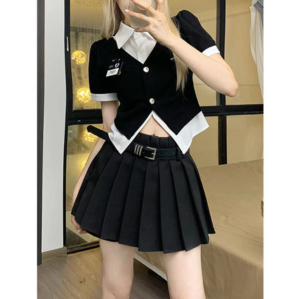 韩式jk制服辣妹套装美式复古校园学院风衬衣马甲包臀裙三件套夏季