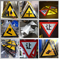 交通标志牌警示标识指示窄桥变窄铝道路三角注意安全车辆减速慢行