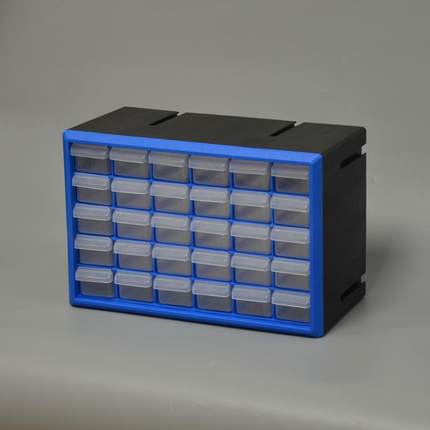 蓝色组合式桌面收纳盒简约可拆卸塑料零件箱带抽屉多格分类置物架