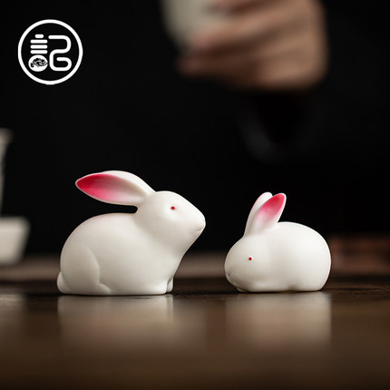 记今朝《萌兔子》陶瓷茶宠摆件可爱迷你生肖动物家居装饰品