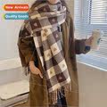 Love plaid double-sided thickened warm faux cashmere scarf f