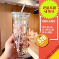 水杯双层玻璃杯带吸管带盖子耐热隔热办公室茶杯女日式大容量咖啡