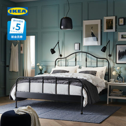 IKEA宜家萨格斯图阿床架双人床铁艺床架欧式复古铁床加固大床