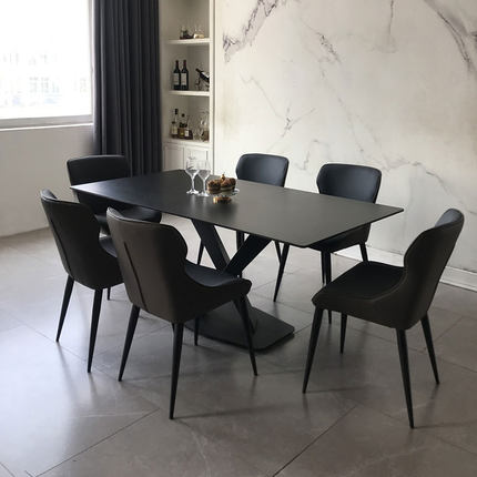 欧式2022新款纯黑色岩板餐桌现代简约长方形饭桌6人餐桌椅大理石