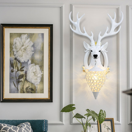 招财欧式鹿头壁灯北欧创意客厅电视背景墙床头个性造型鹿角灯壁挂