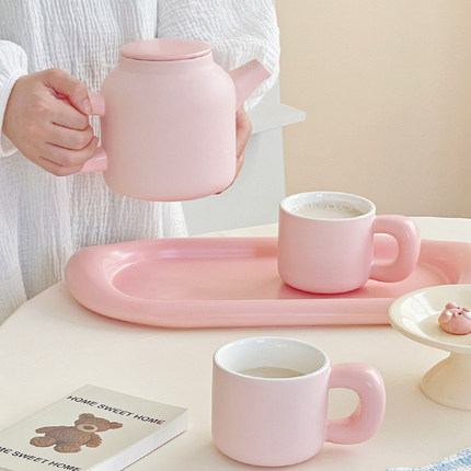 奶油风乔迁杯具套装杯子陶瓷水杯茶杯水壶家用茶具客厅礼盒礼品