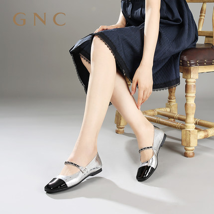 GNC【门店发货】金银色玛丽珍鞋女秋新款平底单鞋法式小皮鞋