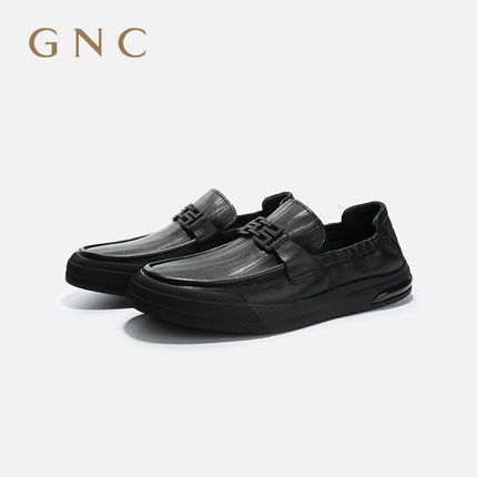 GNC男士豆豆鞋子新款真皮一脚蹬压纹软底软面轻便开车乐福鞋