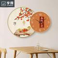 新中式餐厅装饰画时钟钟表组合挂画柿柿如意圆形叠加挂画寓意好