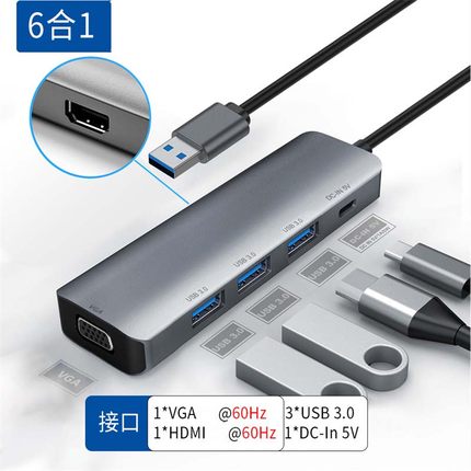 USB转HDMI转换器VGA转接头 投影仪接口连接线适用于戴尔华硕联想笔记本外置显卡电脑连接电视高清视频扩展