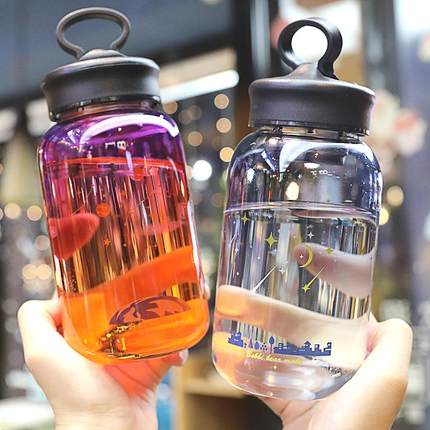 高颜值杯子韩式星空杯子男女学生便携大容量渐变色单层玻璃水杯子