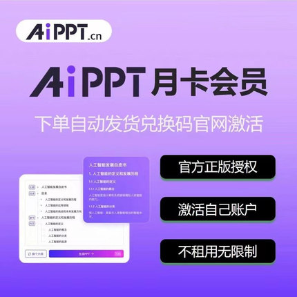 aippt会员vip月卡年卡1天 一键智能生成PPT模板 AIPPT兑换码