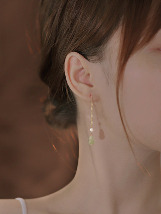 和田玉葫芦耳环小众设计感高级珍珠耳钉2024新款爆款复古长款耳钩