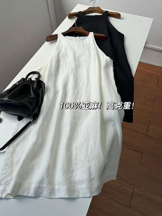 强货时装款~100%亚麻高克重超好看裙子 夏季法式高级感白色连衣裙