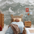 北欧云朵星星儿童房墙布家用定制壁画男女孩卧室床头背景墙纸壁纸