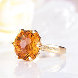 优化黄水晶戒指女S925银玫瑰金镶嵌钻石3克拉-黄钻宝石指环气质女