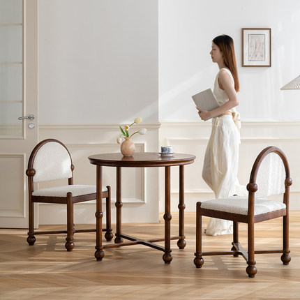 复古新中式实木圆桌现代简约家用小户型圆形餐桌轻奢高级桌椅组合