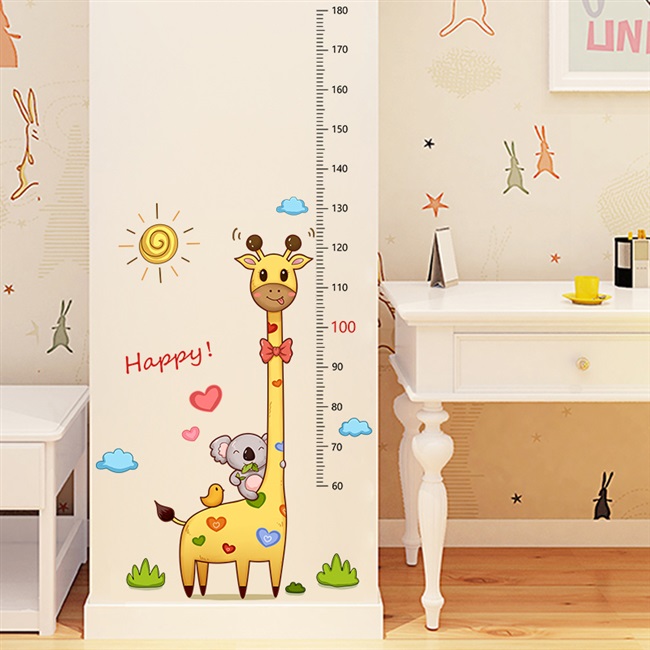 dh卡通长颈鹿宝宝身高贴儿童房间装饰测量身高墙贴画自粘贴纸可移