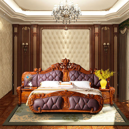 乌金木真皮床欧式卧室家具乌金木实木雕花至尊大象双人床