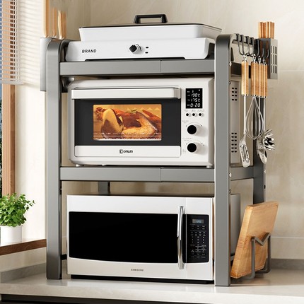 新款厨房置物架可伸缩微波炉支架电烤箱架子二层家用电器收纳加厚