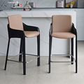 吧台椅意式极简设计师高椅子家用岛台椅现代简约马鞍革餐椅高脚凳